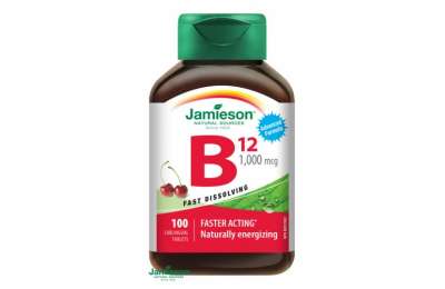 JAMIESON Vitamín B12 1000 µg rychle rozpustné tablety s příchutí třešně, 100 tbl
